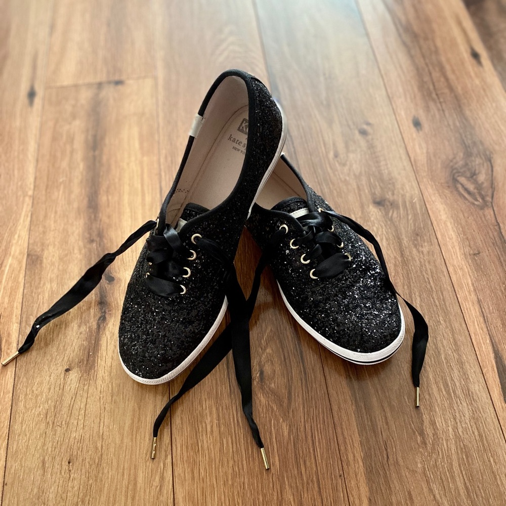 Kate Spade Keds black glitter sneakers